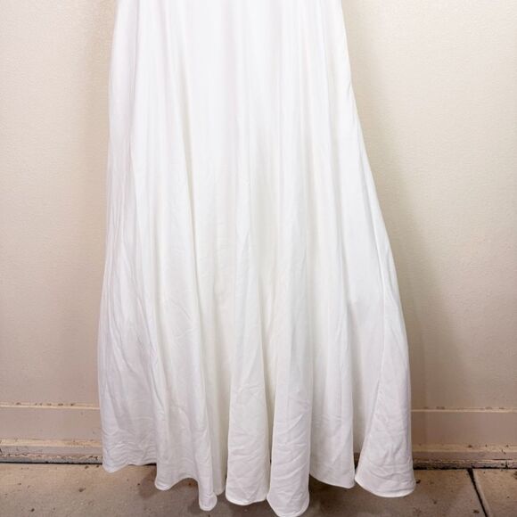 Leena Mac Duggal White Spaghetti Strap Crepe V-Neckline Wedding Dress Size 10 - Picture 3 of 10